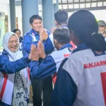 Bupati dan wakil bupati Banjarnegara menyambut kedatangan atlet Banjarnegara yang telah berjuang di Porprov Jateng 2026